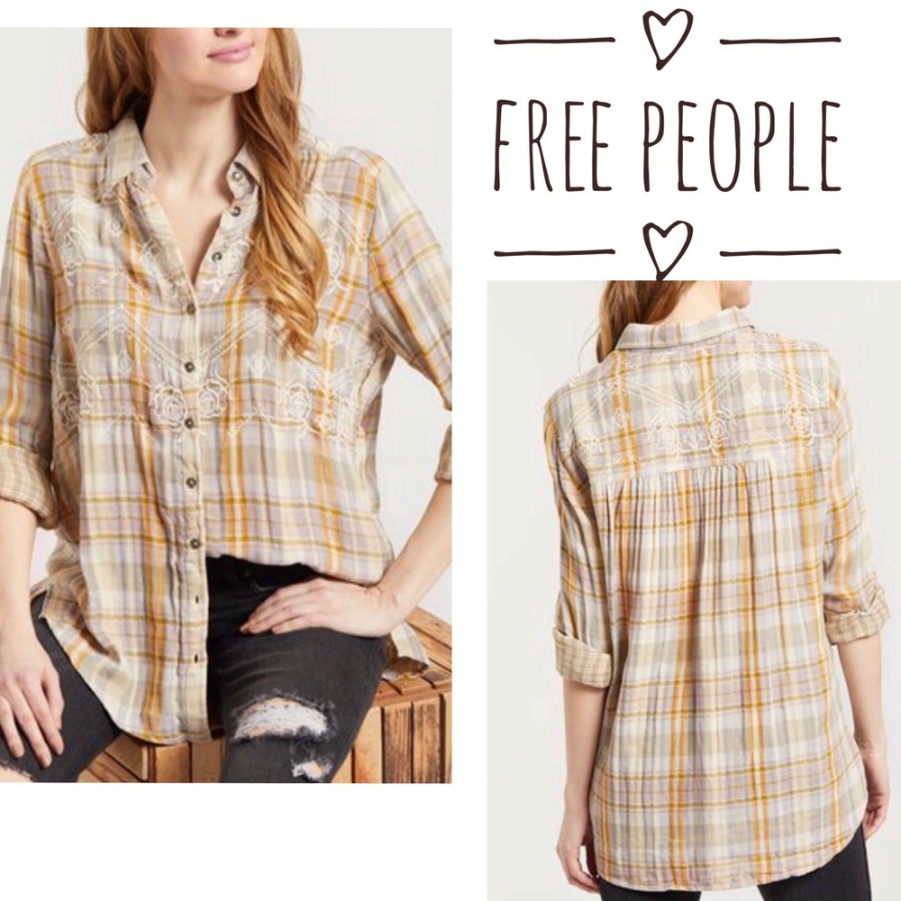 NWT Free People Plaid Button Down L/S Shirt Size XSmall